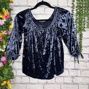 American Eagle Outfitters 3/4 Sleeve Velour Blue Blouse Size Small